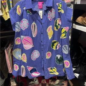 QUEEN OF SPARKLES Purple Shell-Print Swim Coverup